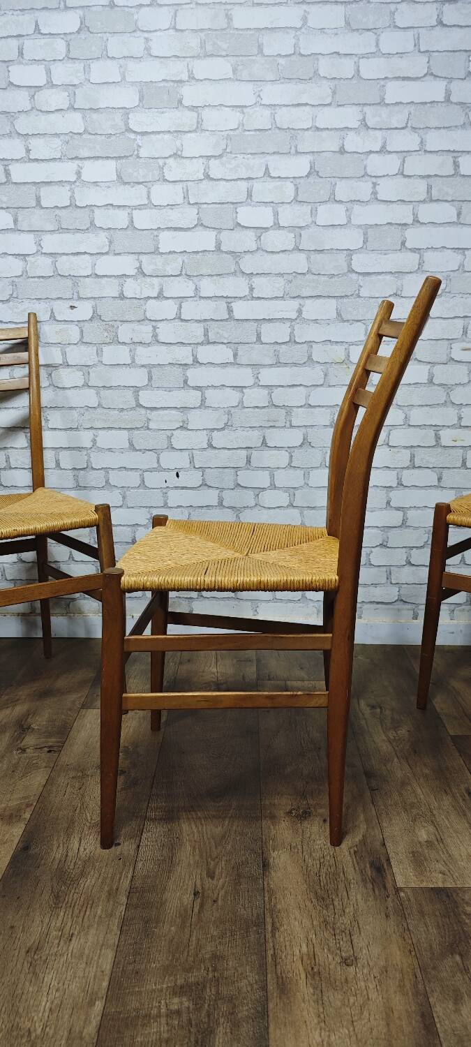 3 vintage wooden and rope chairs 1960
