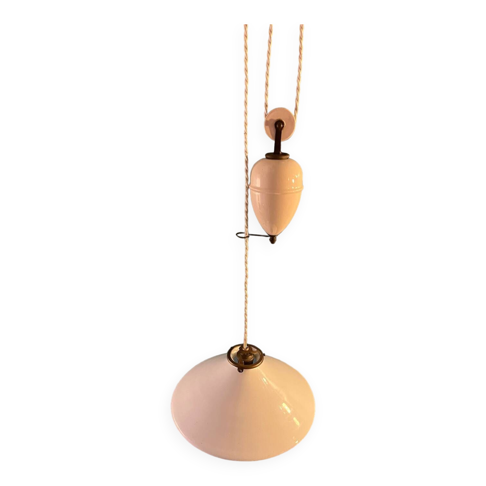 Suspension rises and falls with counterweight in porcelain and opaline