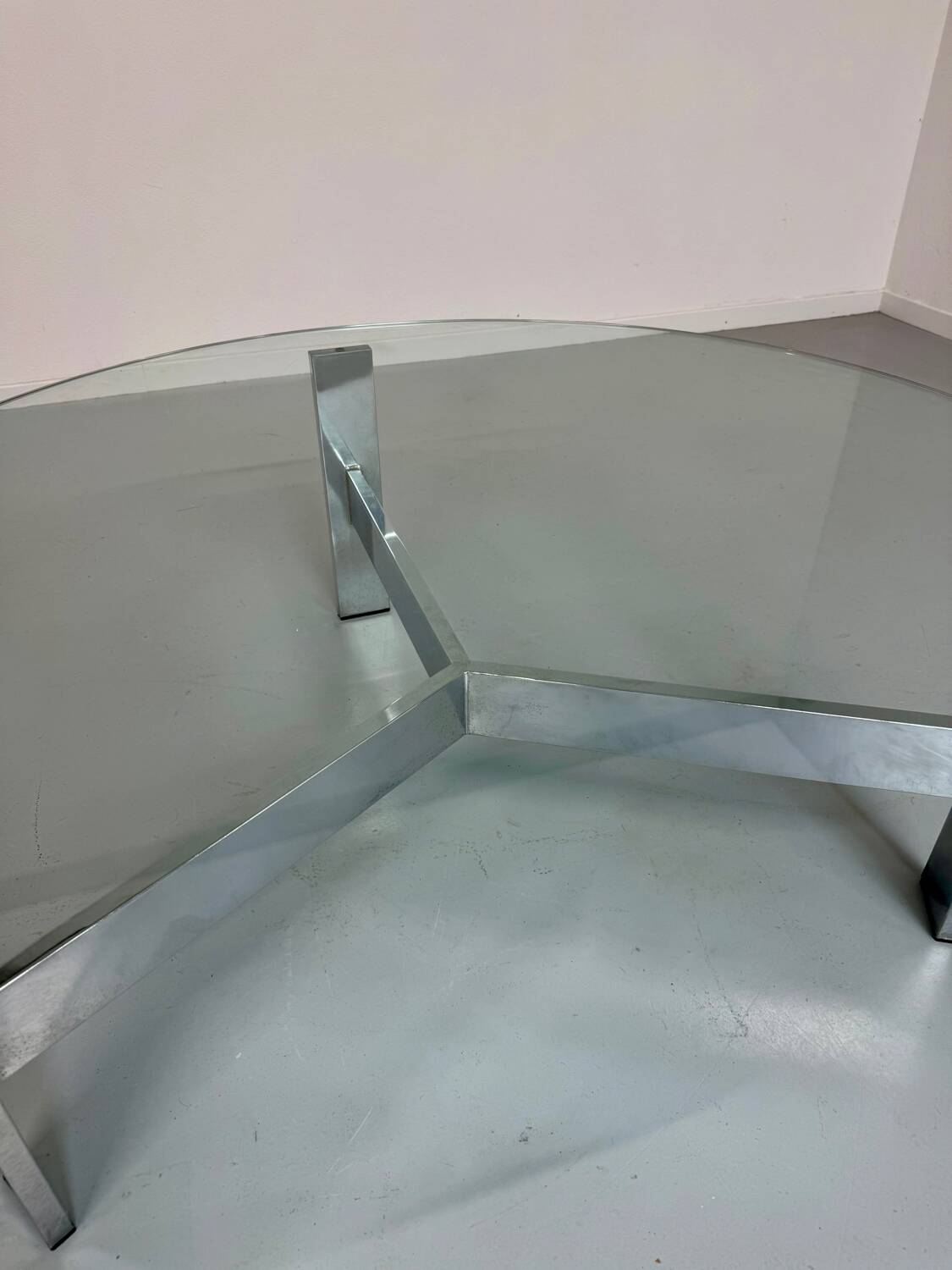 Grande table basse verre et métal design italien des années 70 vintage