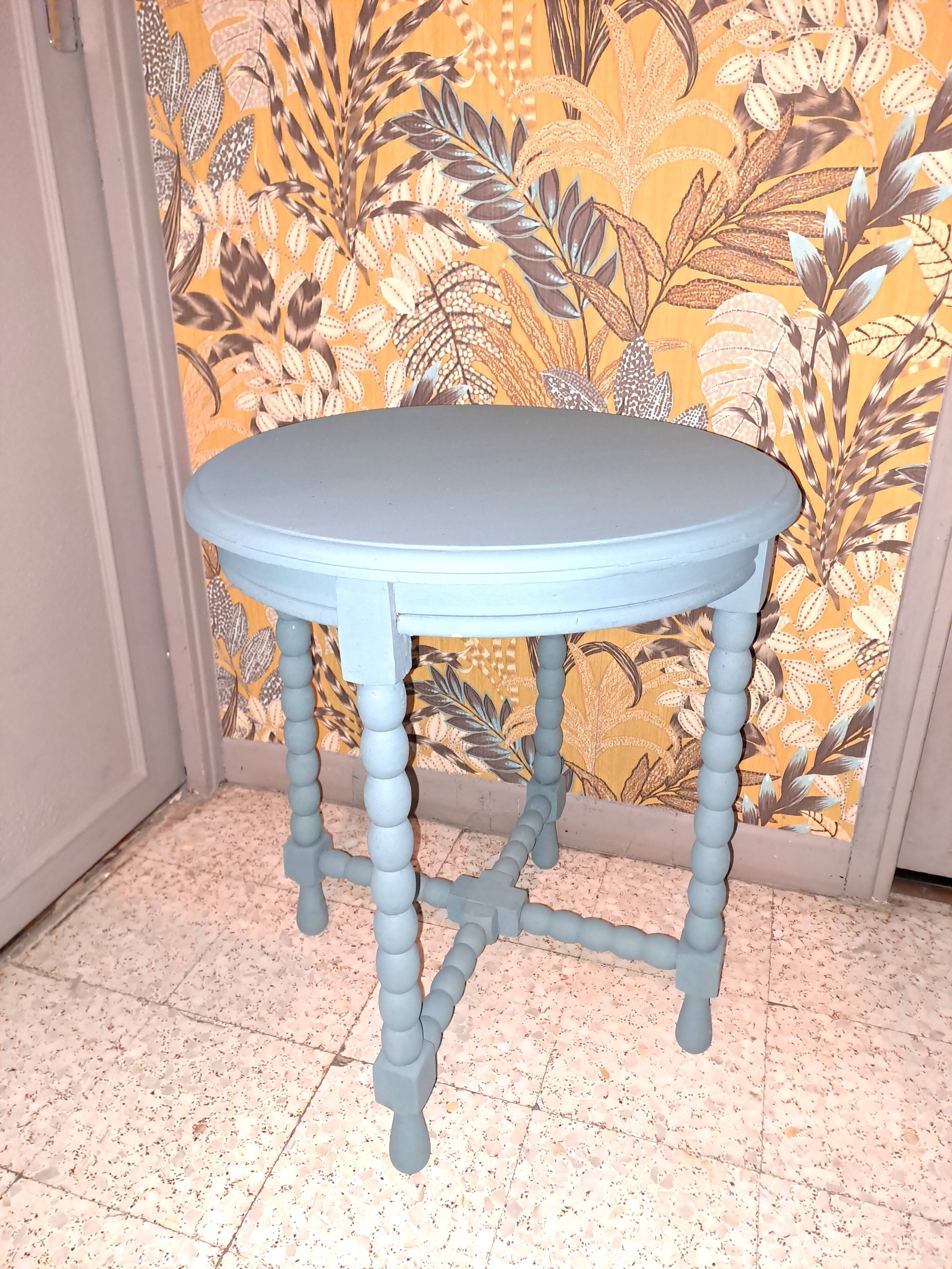 1950s repainted 4 legged solid wood round coffee table