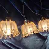 Set of 3 Doria pendant lights in amber-coloured frosted glass, 1960s