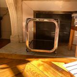 Coffee table chrome metal and smoked glass