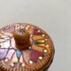 Vintage small round box with lid in light wood carved in relief decorated painted