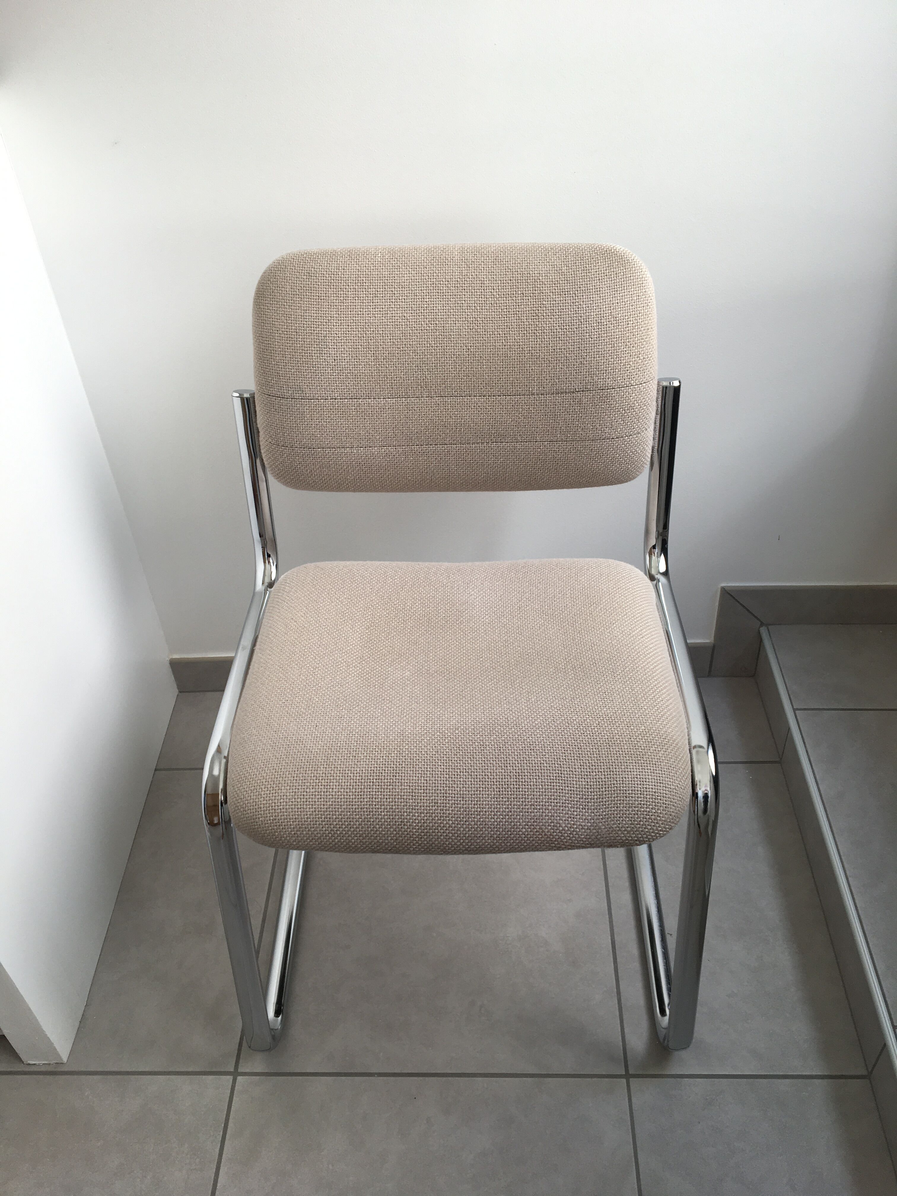 Strafor stainless steel office chair and light grey tweed