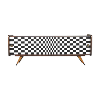Mid-century modern scandinavian walnut sideboard with op-art pattern, 1960s