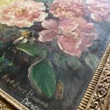 Tableau HSP Roses du jardin signé Madeleine Bruno Derepas + cadre