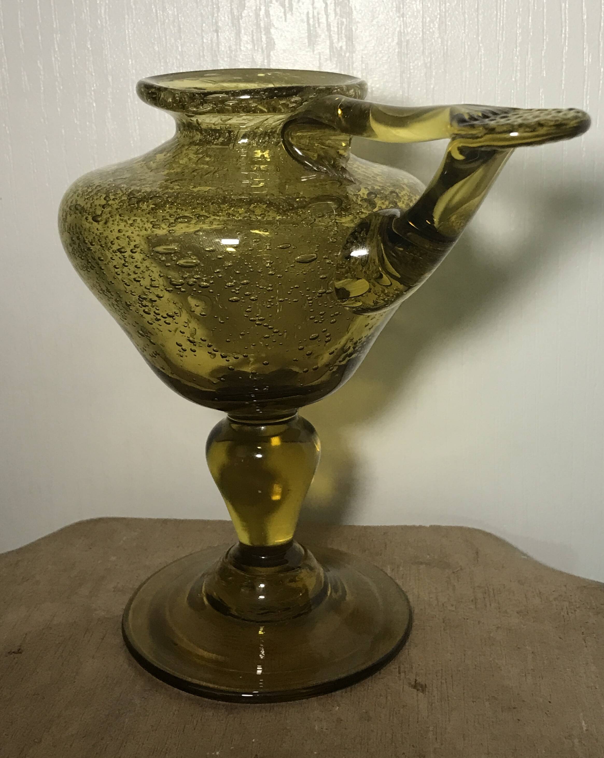 Yellow bubble hand blown glass oil lamp biot glassworks