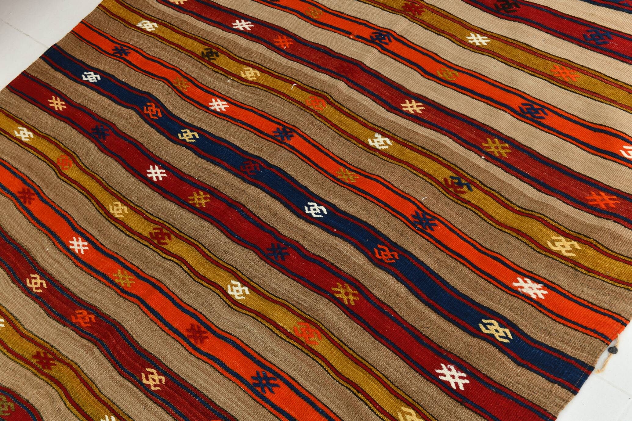 Kilim Mid Century Modern Red & Blue Vintage Rug, 151x244Cm