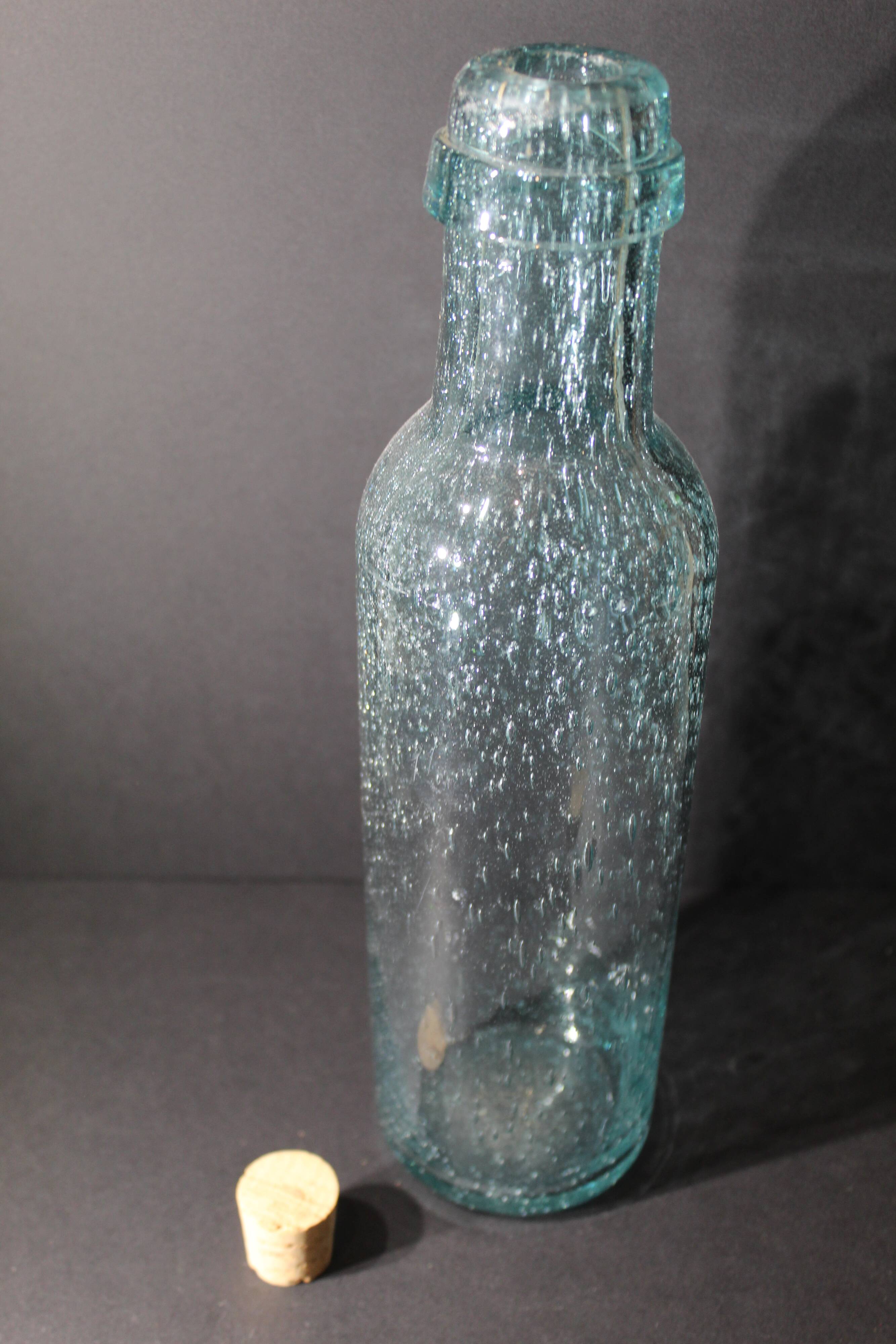 Biot sky blue bubbled glass bottle carafe