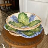 Grape slip compotier with plate - vintage majolica style ceramic drainer