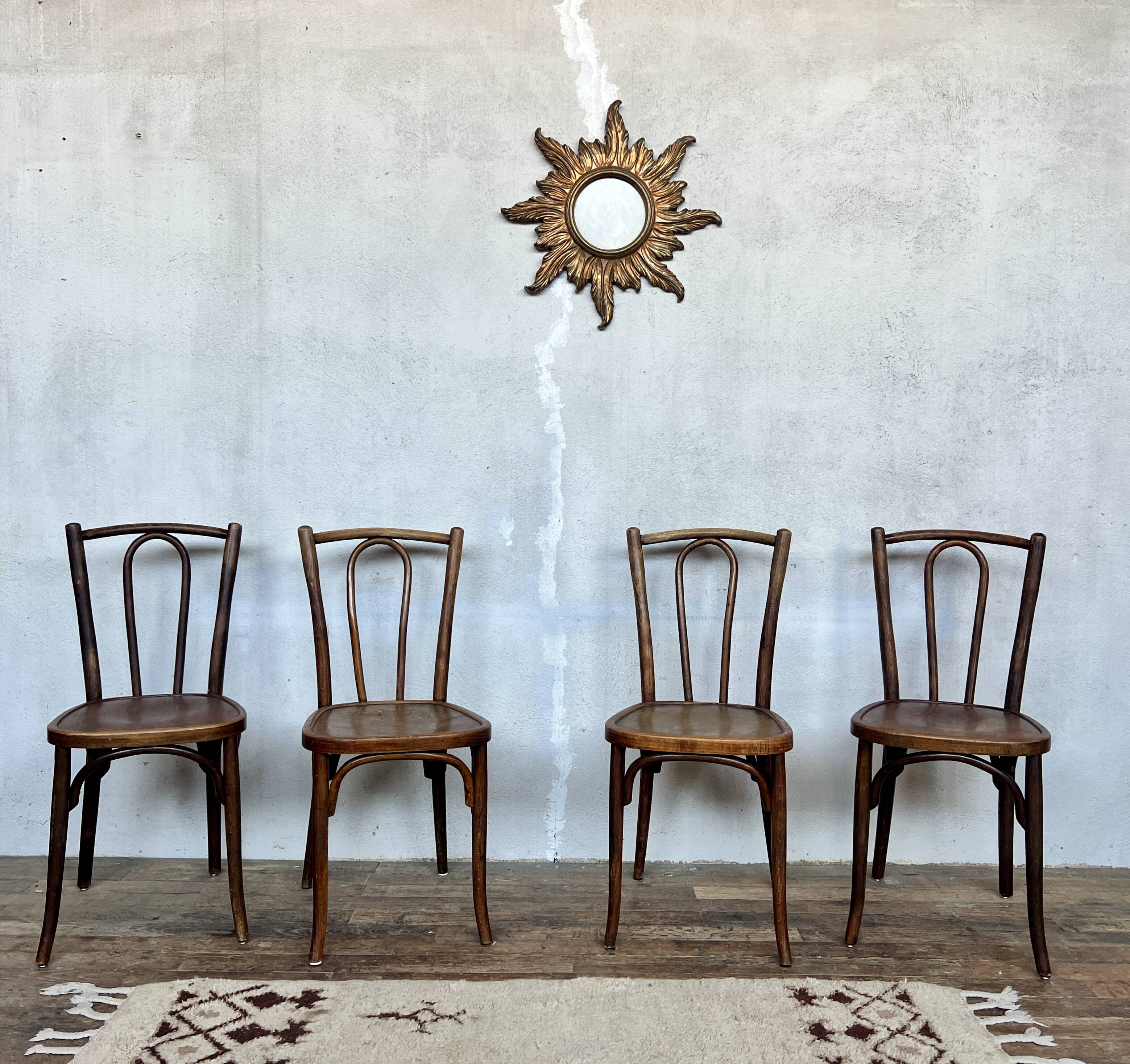 Set of 4 vintage wooden bistro chairs