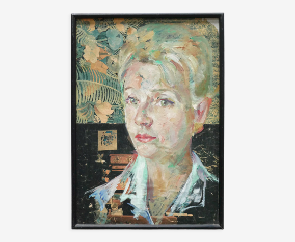 Tableau vintage peinture portrait sur papier