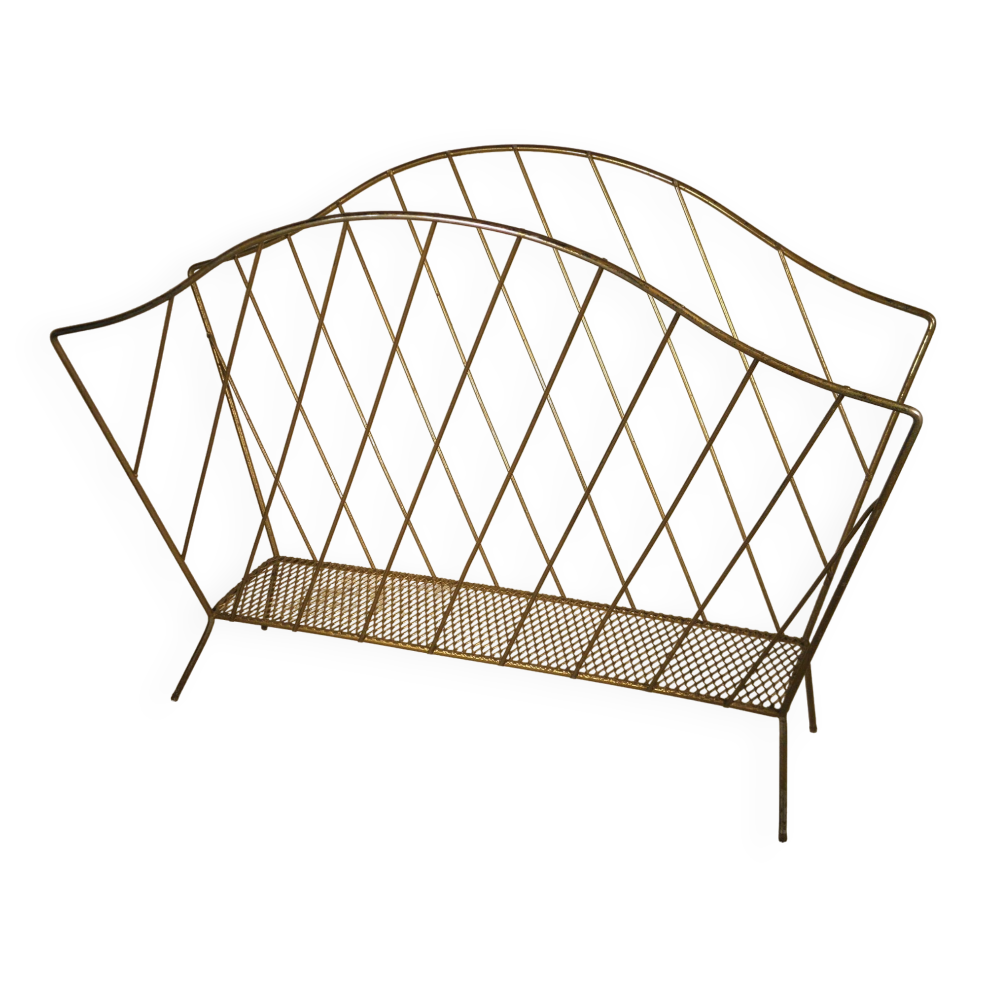 Golden metal magazine rack from the 60s