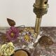Lamp, Capodimonte, porcelain flowers, polychrome, brass leaves, cherry marble base, lampshade