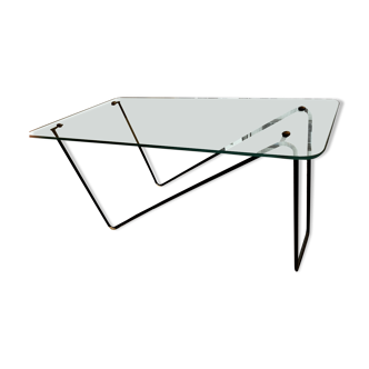 Vintage metal and glass coffee table - 1950s