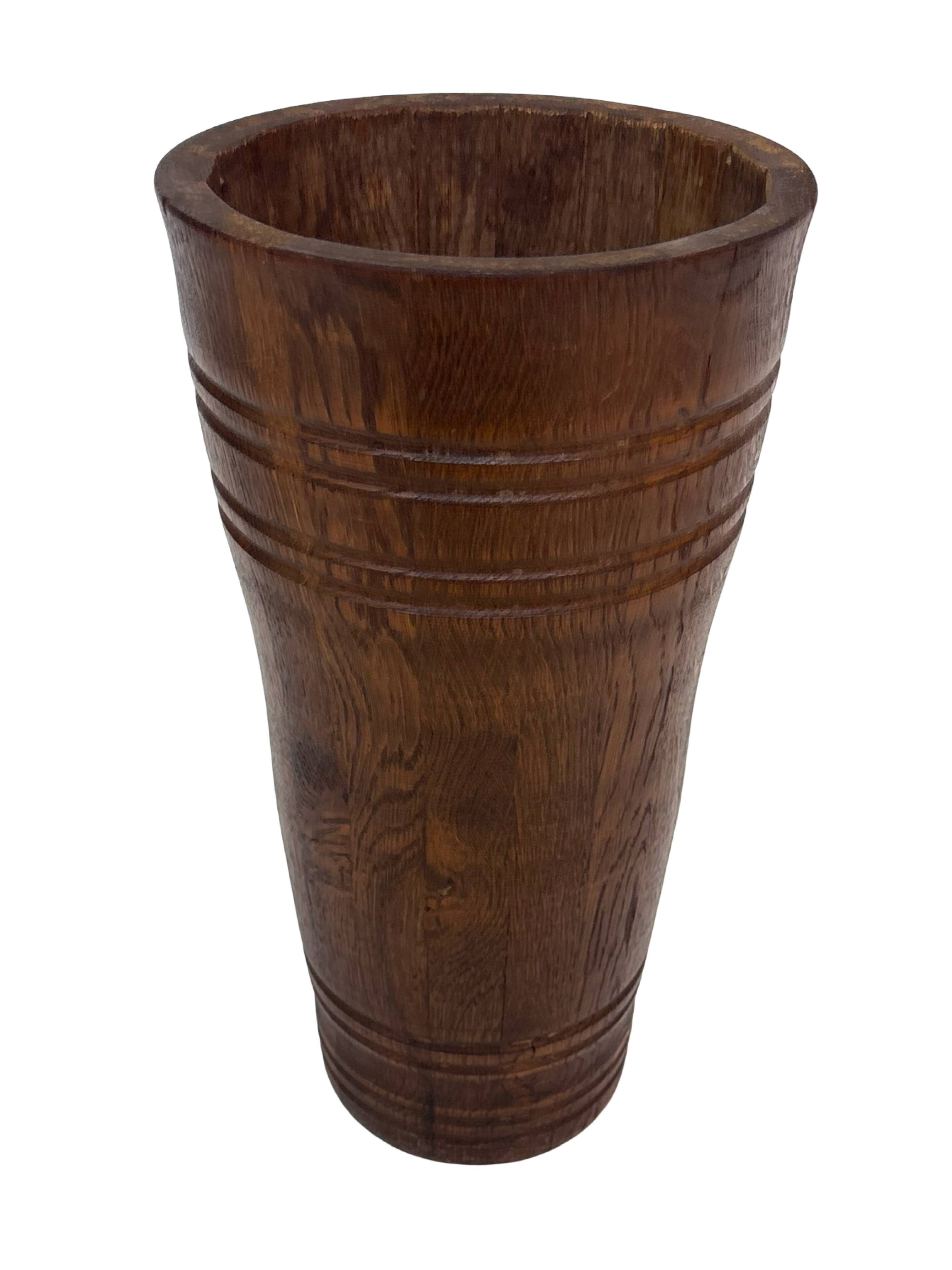 Vintage umbrella stand - holder oak basket storage design 60's minimalist