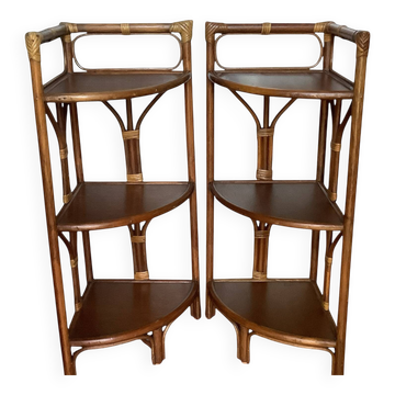 Paire d’étagères d’angle en rotin vintage