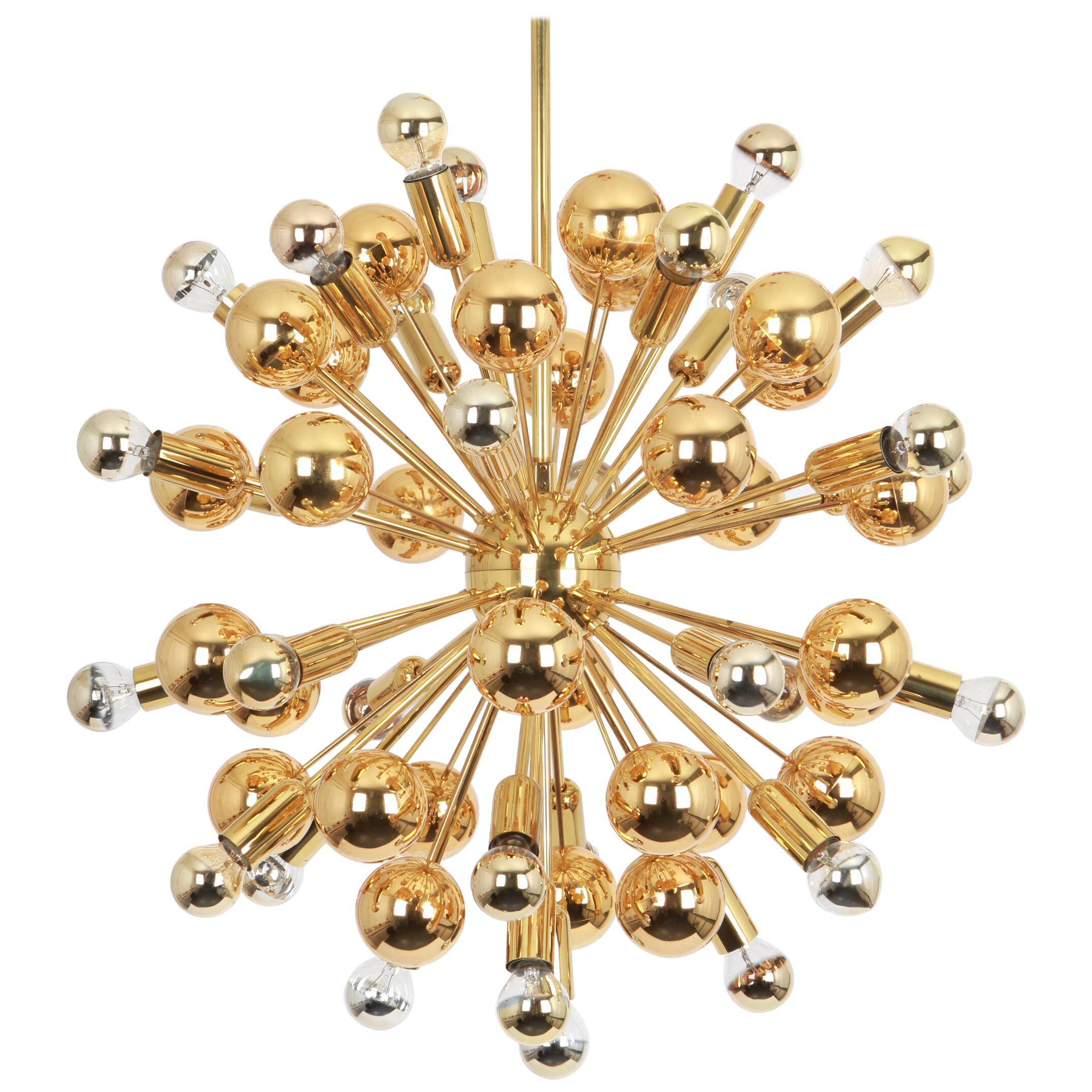 Large brass Sputnik space chandelier from the Space Age by Cosack, Germany, 1970s.