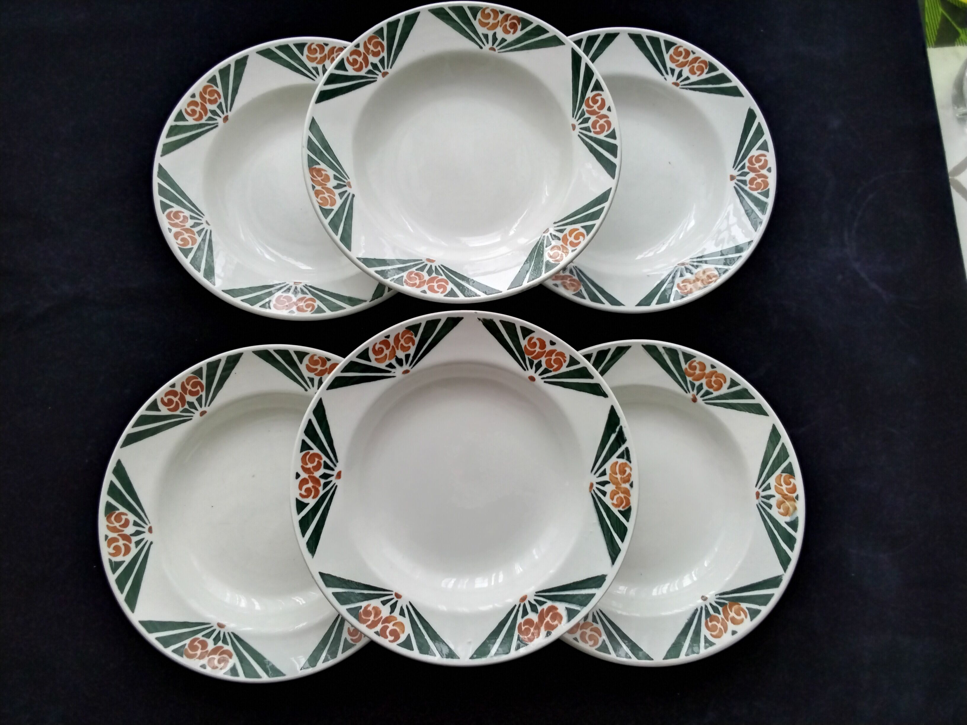 Set of 6 hollow plates in faience Labrut Frères Model Art Deco Tours