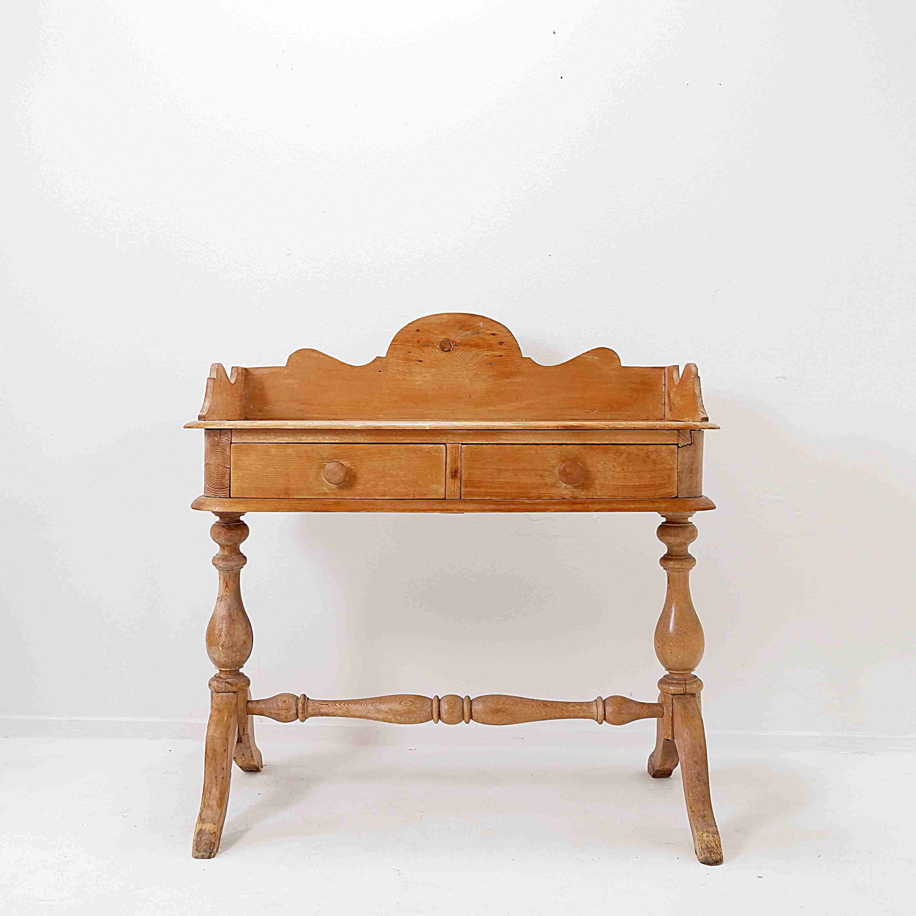 Antique English Pine 2 Drawer Desk - 1950s