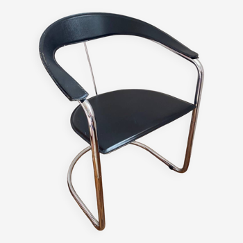 Italian style table armchair design 70 chrome and Skai