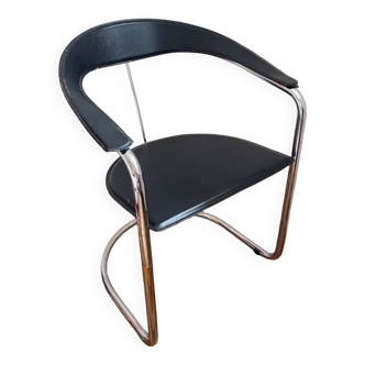 Fauteuil de table style italien design 70 chrome et Skai