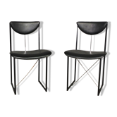 Lacquered iron and leather chairs, 70s. Game of 2