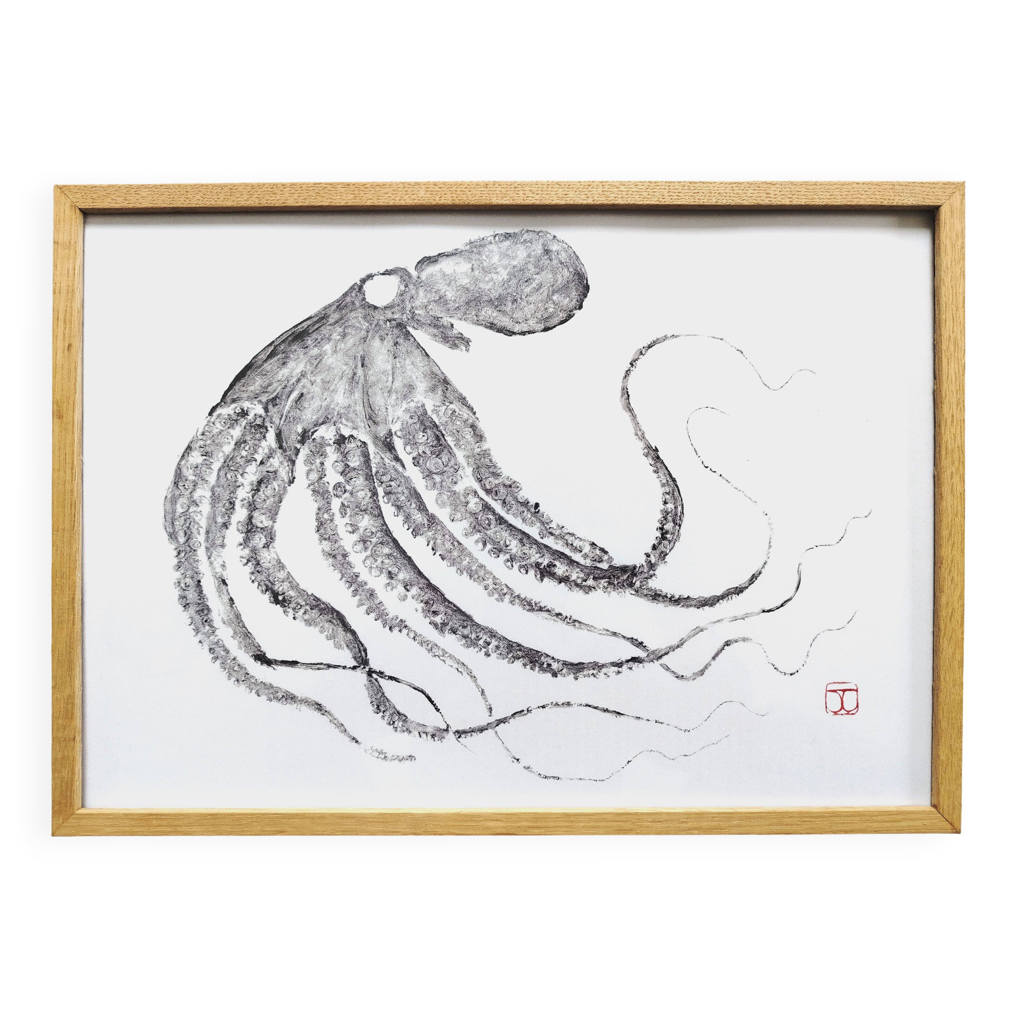 Framed art print, "Octopus Print" (gyotaku)