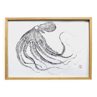 Framed art print, "Octopus Print" (gyotaku)