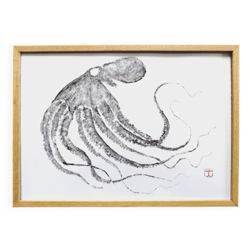 Framed art print, "Octopus Print" (gyotaku)