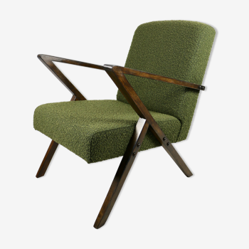 Fauteuil boucle vintage vert olive, années 1970