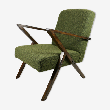 Vintage olive green boucle armchair, 1970s