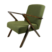 Fauteuil boucle vintage vert olive, années 1970