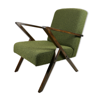 Fauteuil boucle vintage vert olive, années 1970