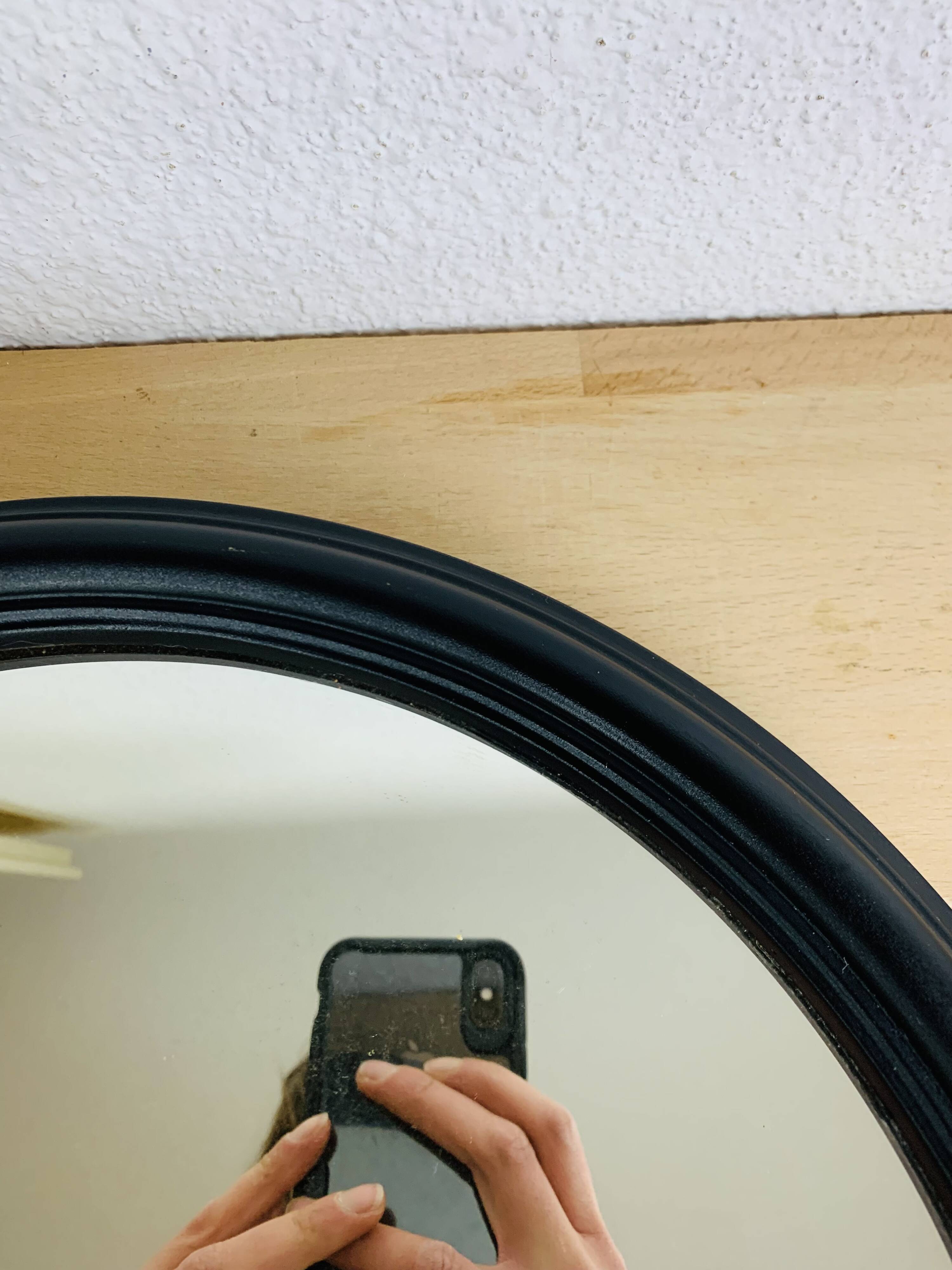 Pair of round mirrors with black rim 40 cm, vintage