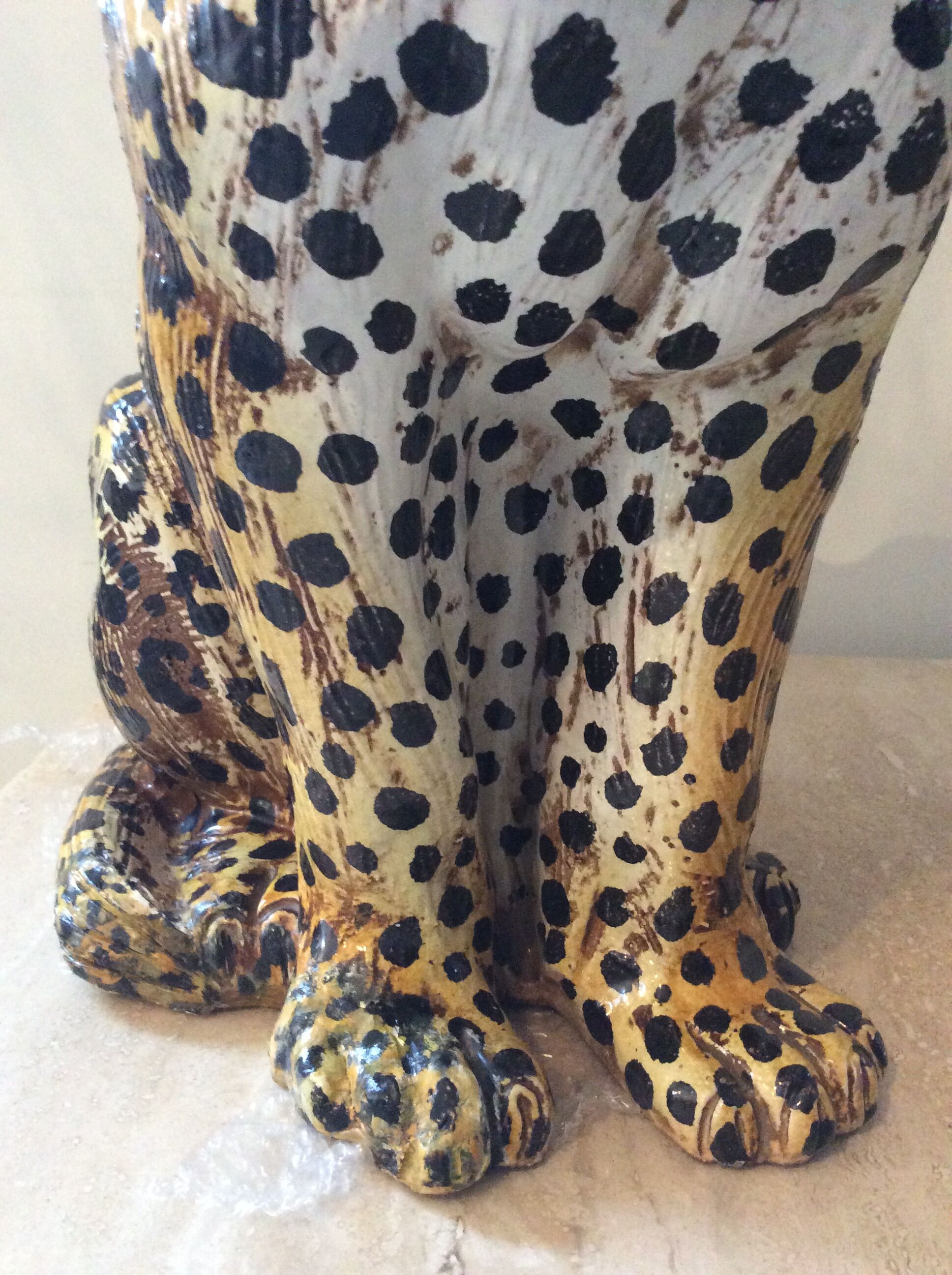 Enamelled terracotta leopard from the 60s Italy