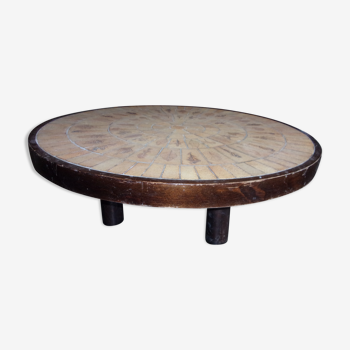 Coffee table round tile herbarium 1960