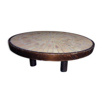 Table basse ronde carrelage herbier 1960