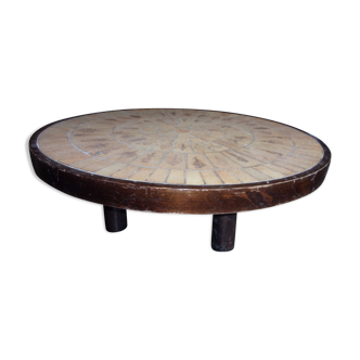 Coffee table round tile herbarium 1960