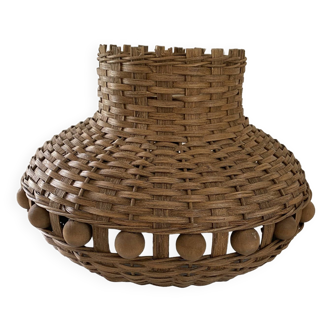 Rare seventies/70s style wood and wicker lampshade