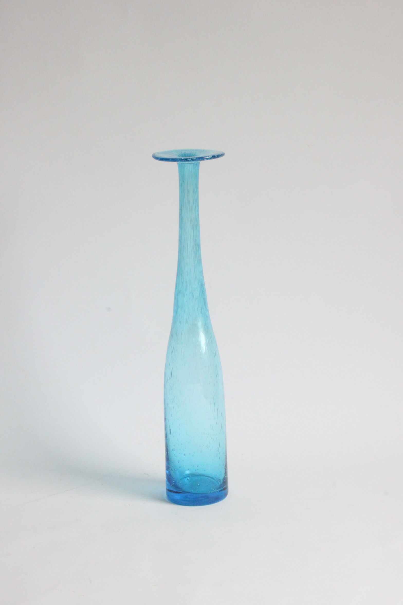 Vintage handblown blue bubble glass bottle vase