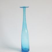Vintage handblown blue bubble glass bottle vase
