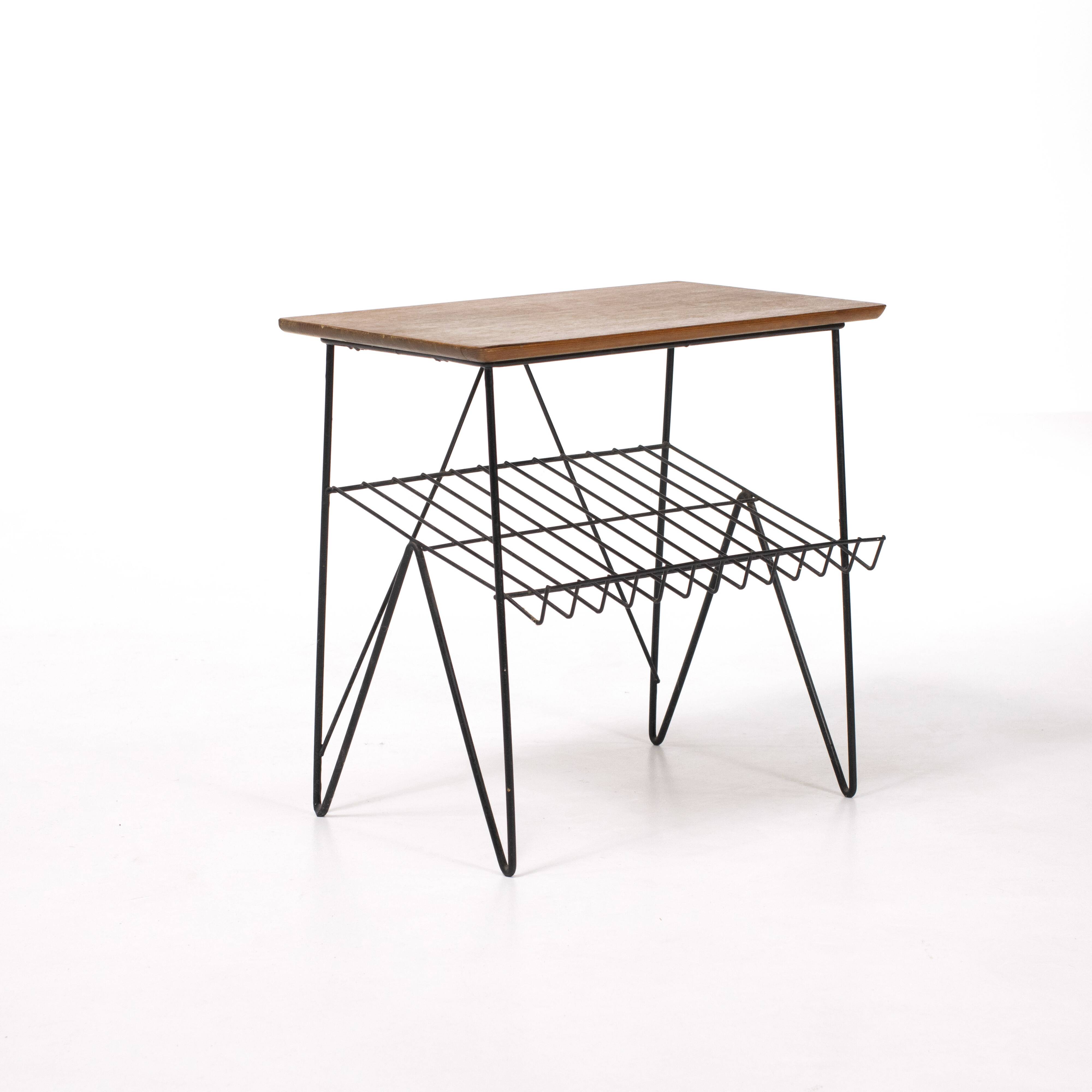 Vintage stringboard coffee table teak and steel wire Length 50cm 1950 Sweden