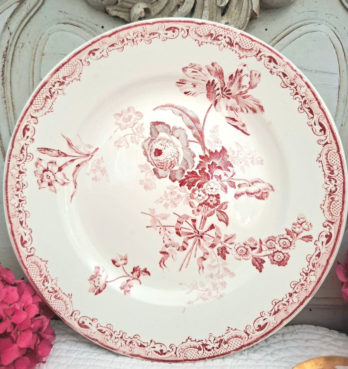 Antique mounted plate in ironstone earthenware.