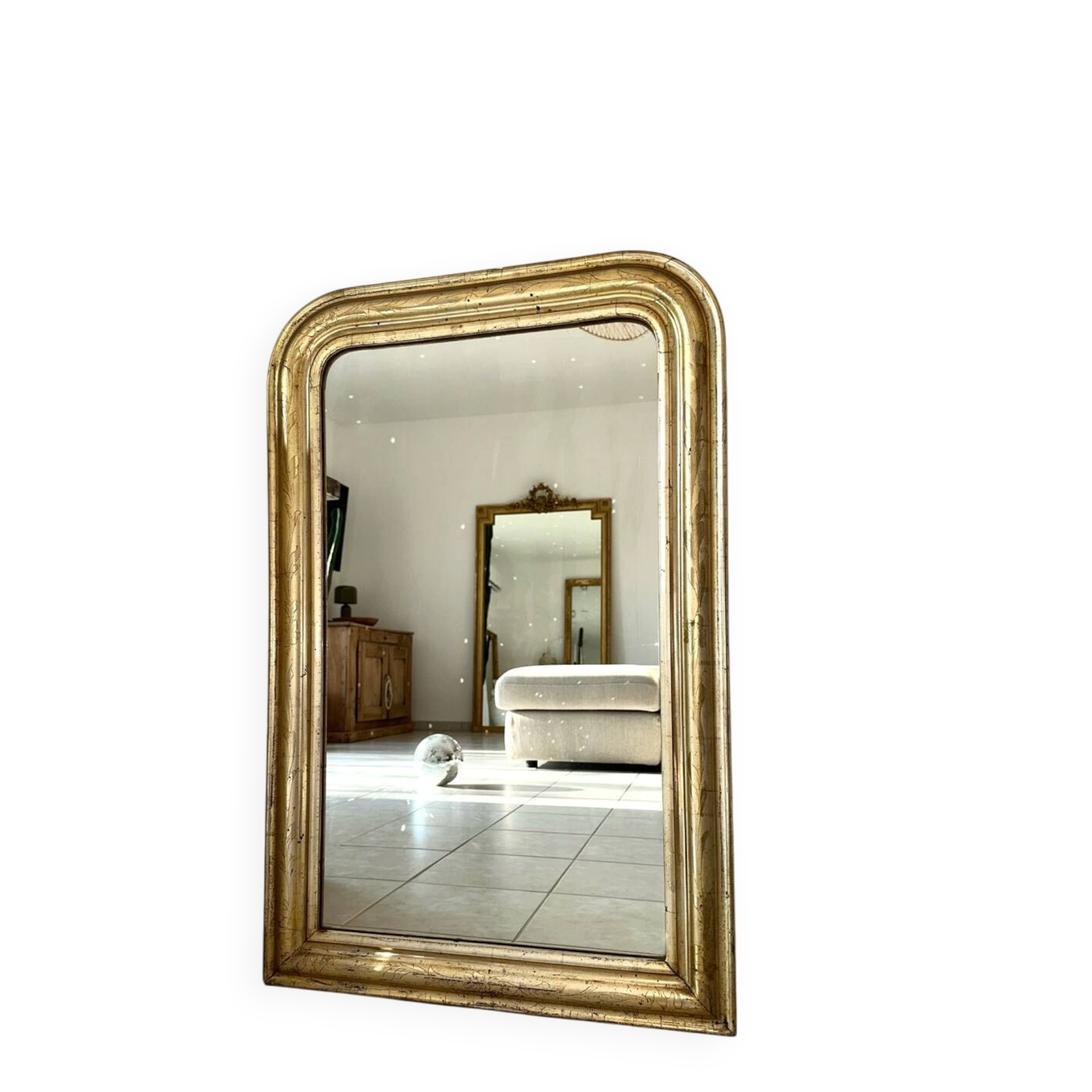 Louis-Philippe antique mirror with silver leaf, 19th century.