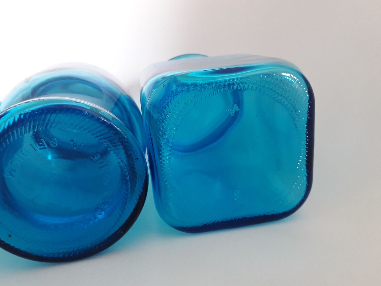 Set of blue glass jars