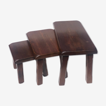 Dutch brutalist oak nesting tables, 1970s in the style of Perriand