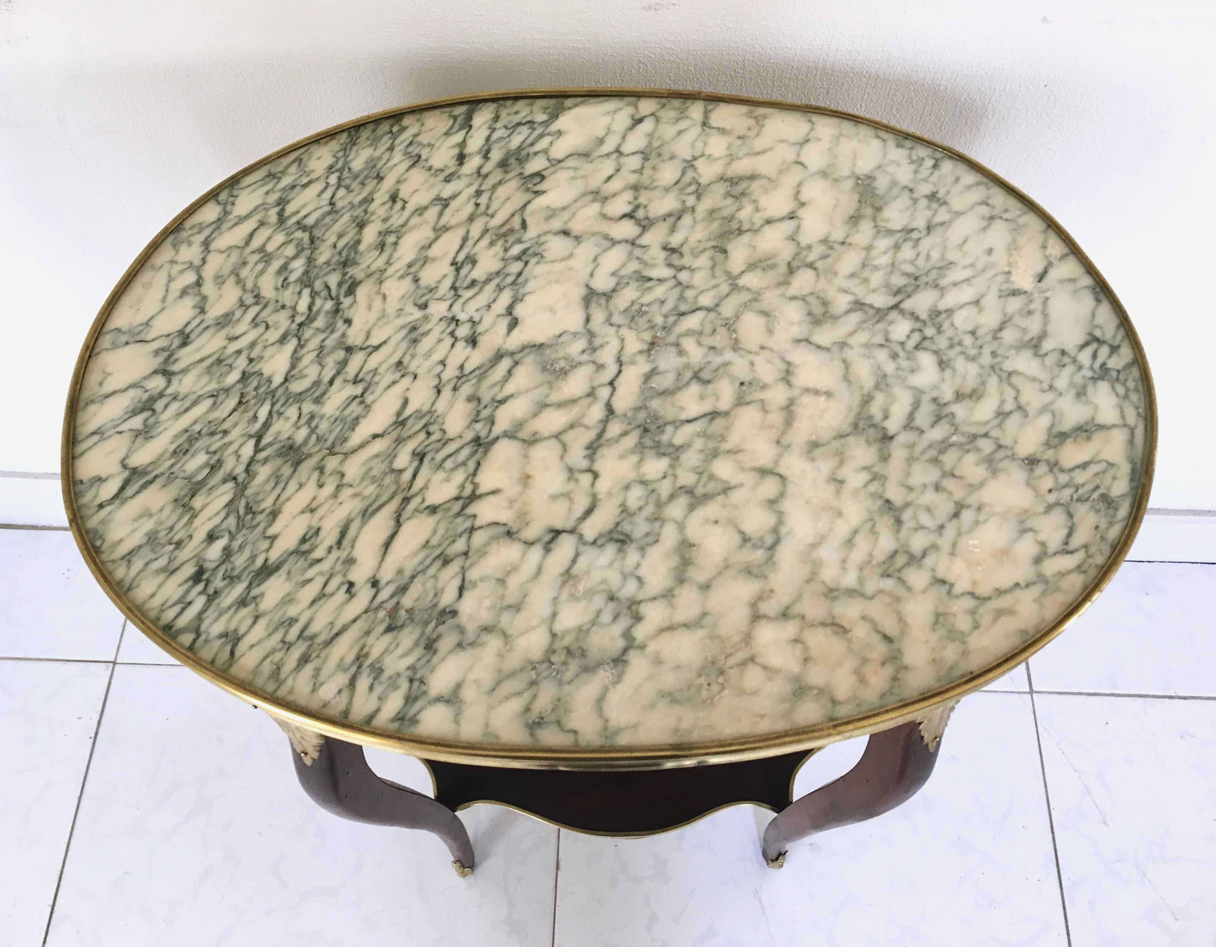 Pedestal table Louis XVI style wood marble brass