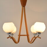 Mid-Century wood chandelier /dřevo Humpolec, 1970's.