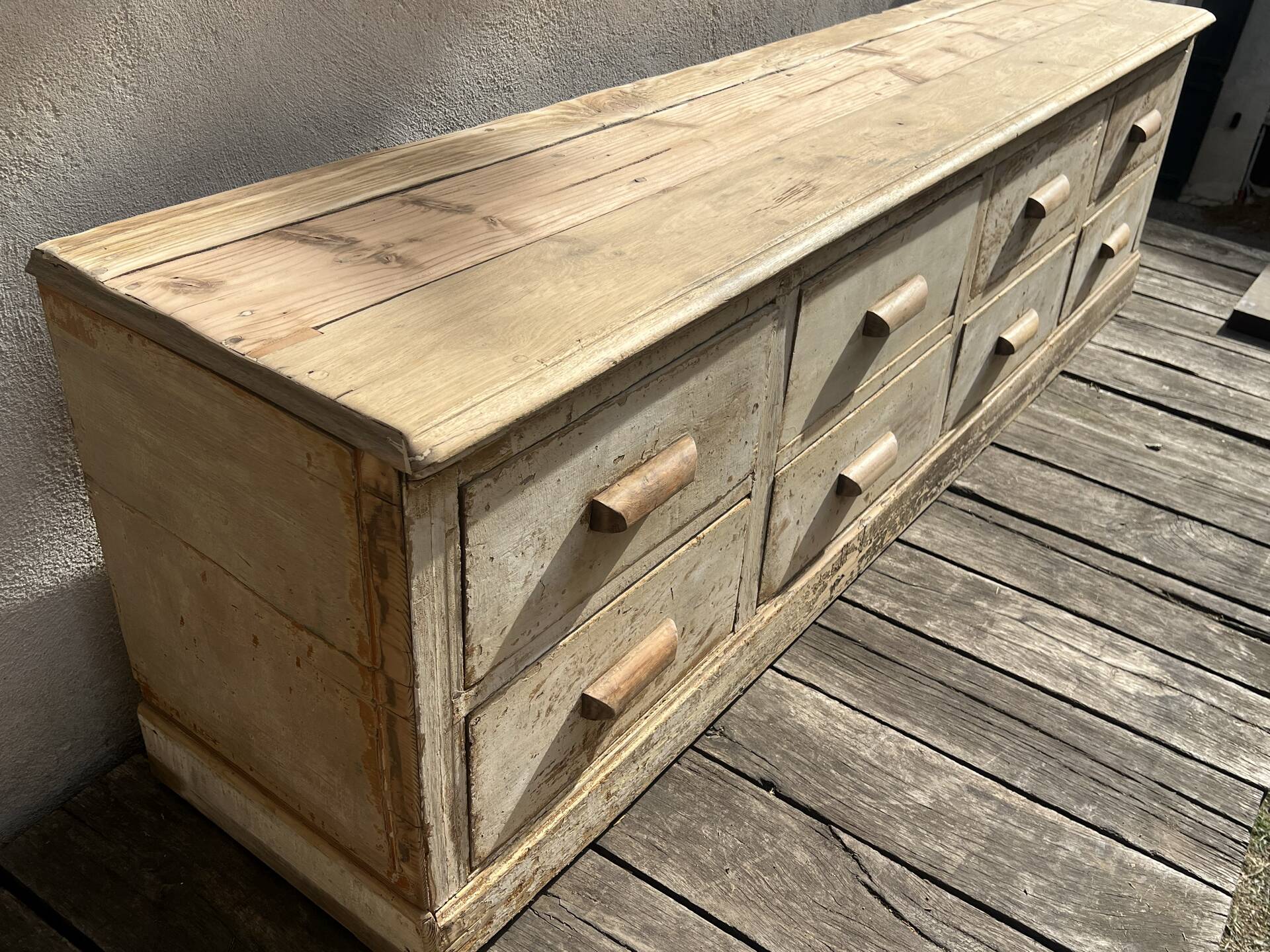 Very beautiful antique shop workbench with 8 drawers.